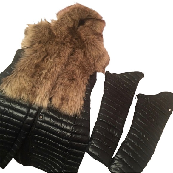 Nwt SNOWMAN NY Puffer Jacket Down Fill Faux Fur Black Long Coat Sz Medium - Picture 6 of 16